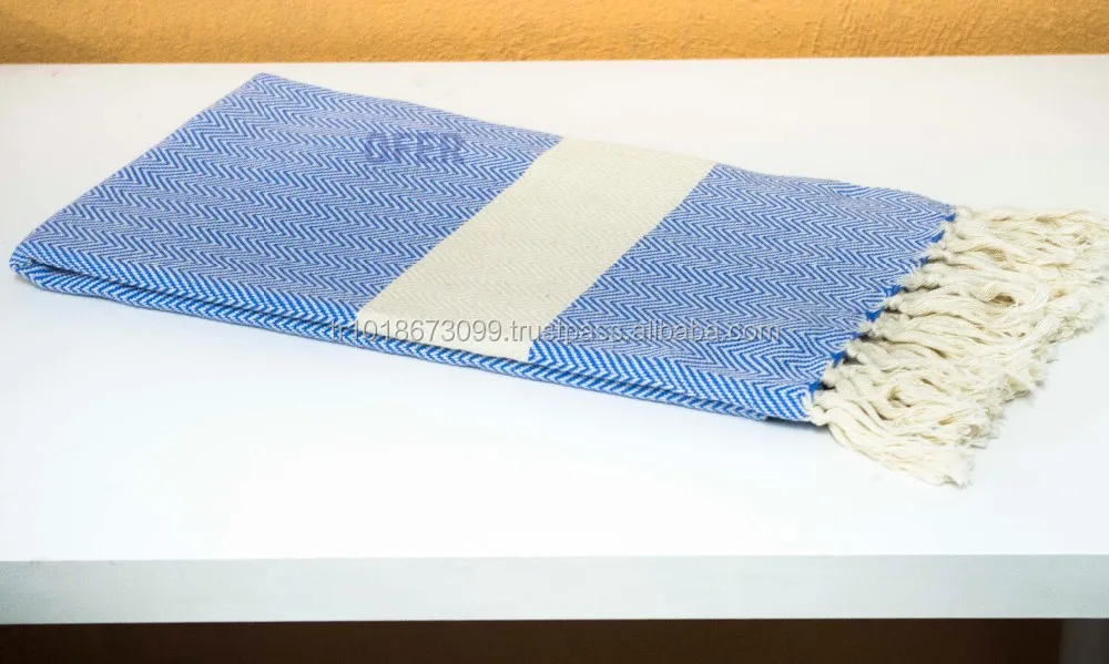 Herringbone Classic Pestemal Turkish Towels, Hamam Wholesale - Blanket - Blue Classic Collection Oem Customize .