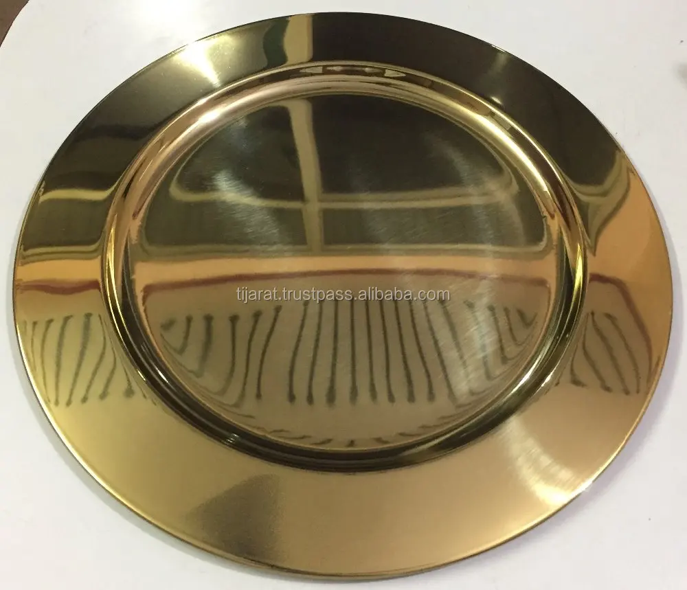 Charger Plates / Serving Plate / Metal Plate GOLD Plate Dish Round Stainless Steel Customized Pattern Engraving Polish