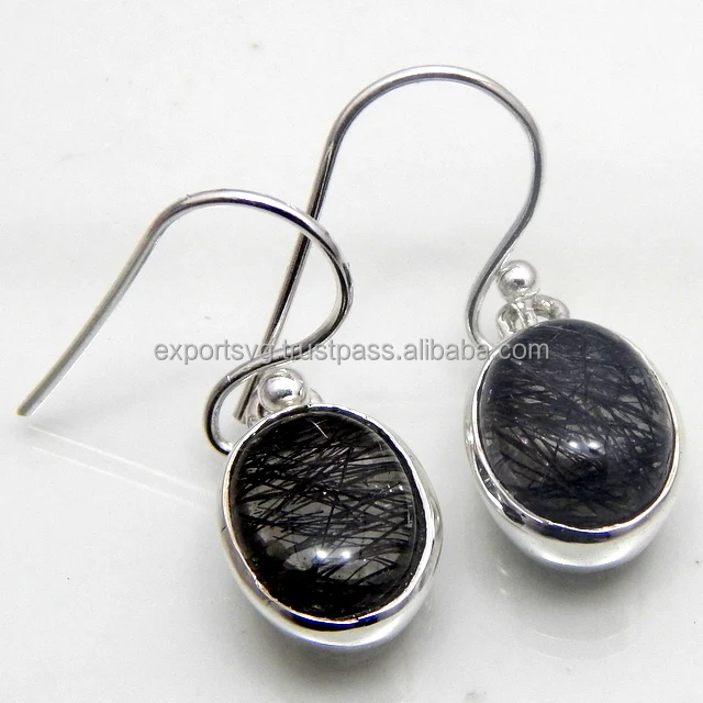 Black Routile Quartz Gemstone 925 Sterling Silver Earring, women earring handmade cute fashion earring stylish earring