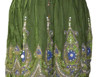 Indian handwork Rayon Skirt Boho Hippie Casual Sequin Work Long Embroidered Skirts Wrap Tribal Peasant Sequin Gypsy women wears
