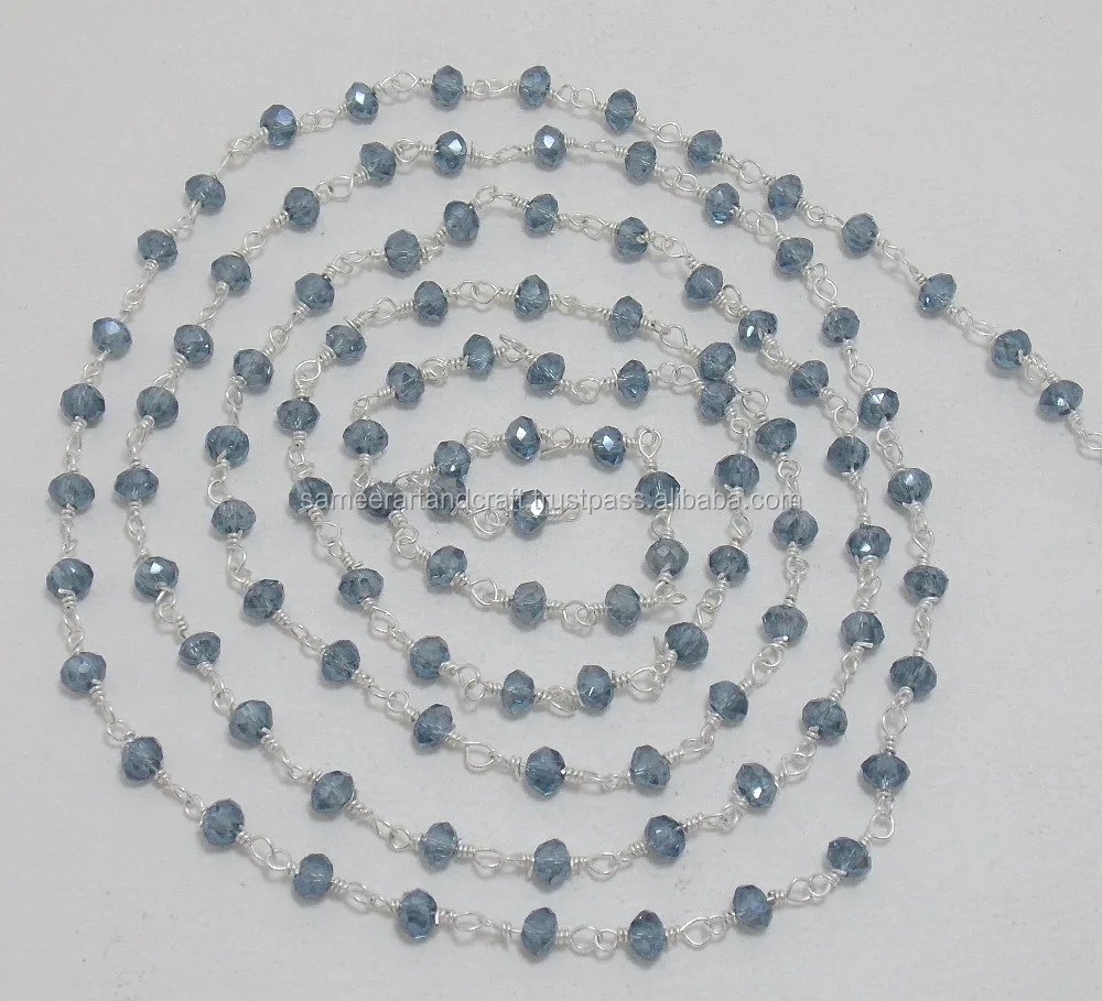 Tanzanite Quartz Rosary Beads Coin Charm Chain Silver Plated Wire Wrapped Natural Multi-Gemstone Jewelry Glass Findings 3mm