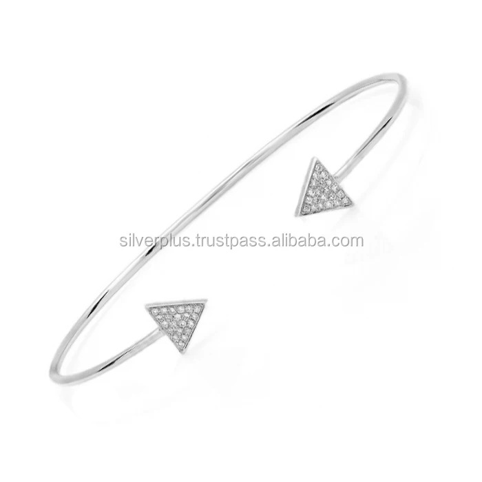 New Design 14k Solid Gold 0.13 Carat Diamond Open Arrow Adjustable Bangle Wholesale Manufacturer Jewelry Supplier