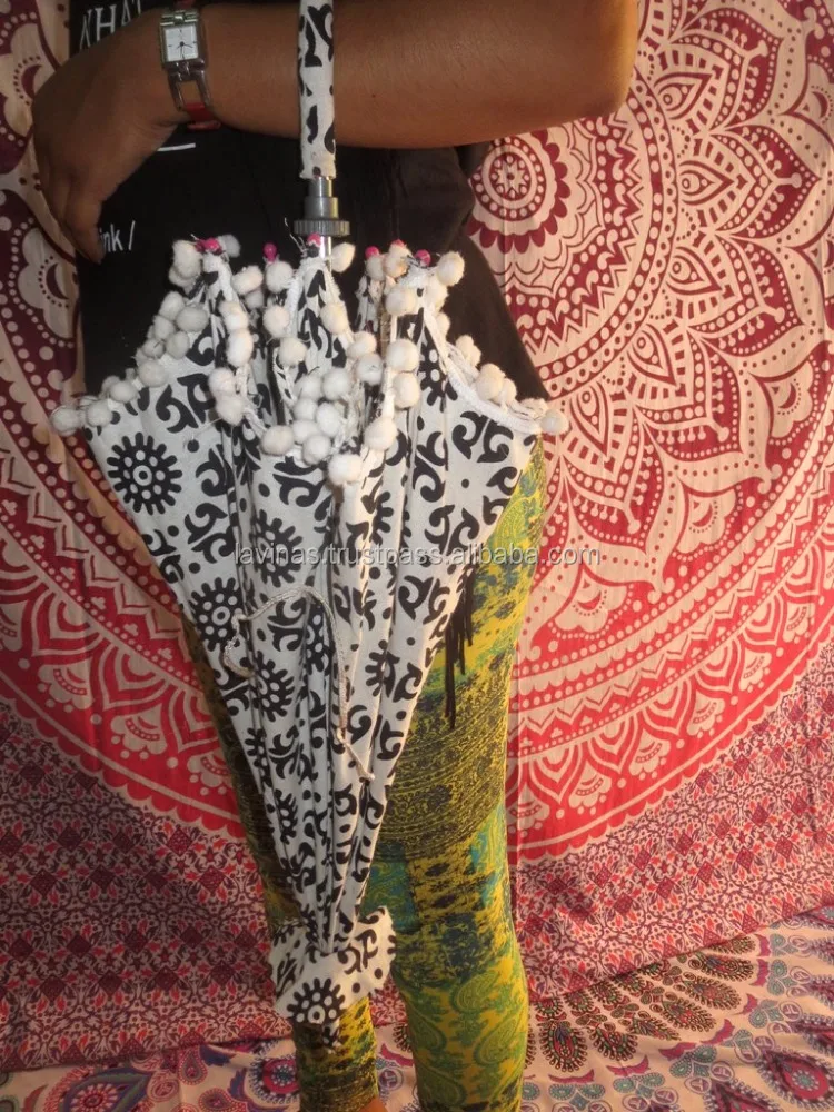 Vintage Cotton Hippie Boho Umbrella Sun Protection Rain Parasole Zero Size Umbrella