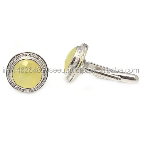 Yellow Chalcedony Gemstone Beautiful 925 Sterling Silver Cufflink