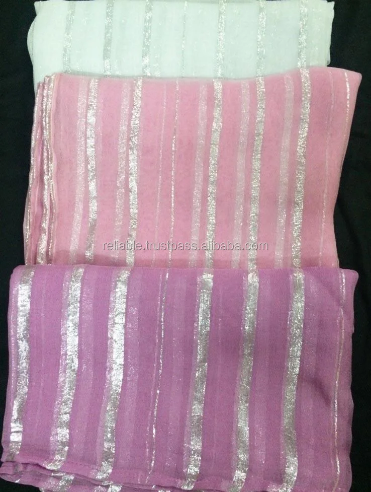 Our New narrow Silver Lurex Stripes on Silk Chiffon Scarves
