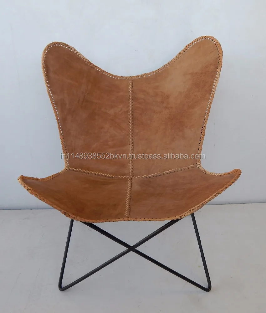 Промышленный и винтажный узор из натуральной кожи и цвета с металлическим основанием складной стул-бабочка