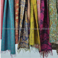 VINTAGE SILK KANTHA STOLE HANDMADE LADIES SCARVES
