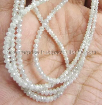 18 Carat White Faceted Diamond Beads Necklace with 14k yellow gold Clasp