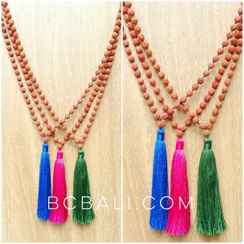 organic wood rudraksha strand necklaces tassels yoga handmade