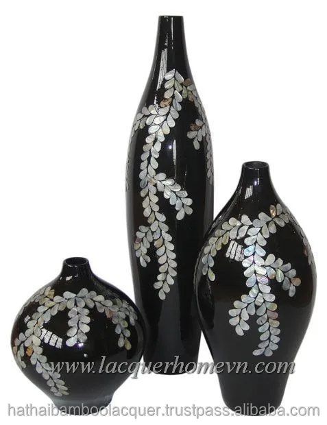 HT6051 ceramic lacquer flower vases with mother of pearl inlaid, made in Vietnam