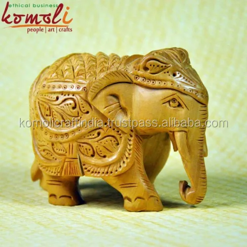 Indian souvenir wood carving hand carved elephants woods crafts for home  decoration