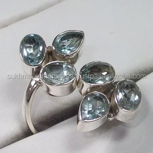 925 Silver Ring Wholesale Blue Topaz Jewelry Adjusting Silver Ring