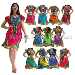 Mini Dress MJF African Dashiki Kaftan Boho Top Beach Bikini Cover Up Lady Blouse caftan Hippie Boho Dress Kimono Look Plus Size