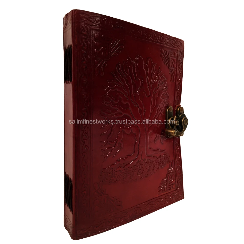 Large Embossed Leather Celtic Tree Of Life 120 Leaf Diary Journal with Clasp