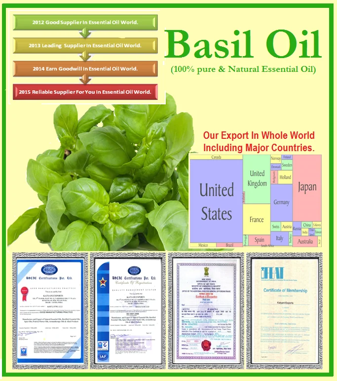 Wholesale Supplier of Best Quality Pure Natural Basil Essential Oil for Sale