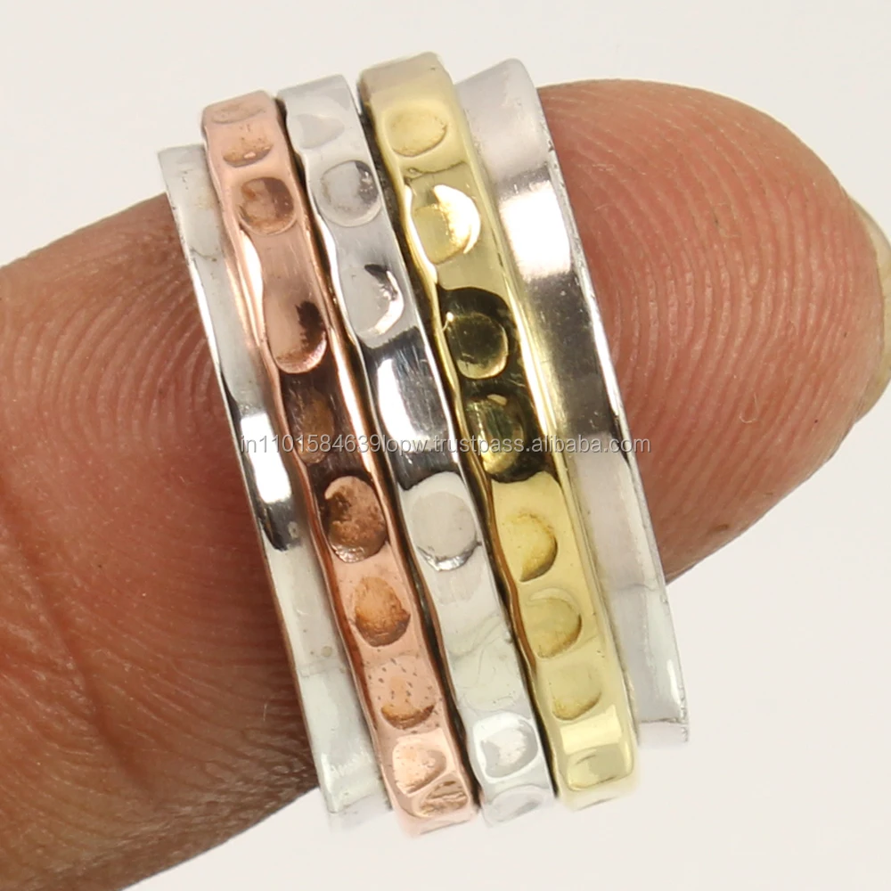 Trendy Ring All Size THREE TONE Spinner 10 mm Wide Band 925 Sterling Silver ! Manufacturer