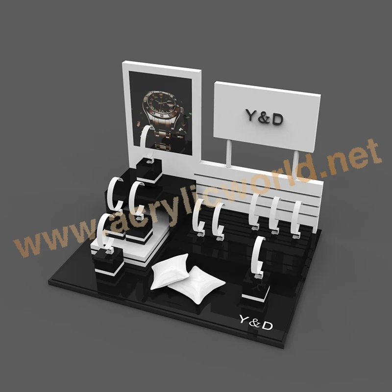 Customized MDF Watch Display Stand/Wholesale pop Watch Display stand with LCD screen