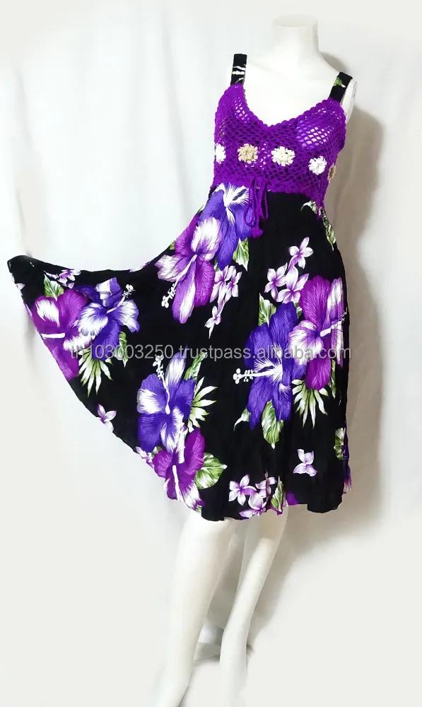 Boho hippie hibiscus crochet handmade BEACH COCKTAIL PARTY V NECK floral DRESSES