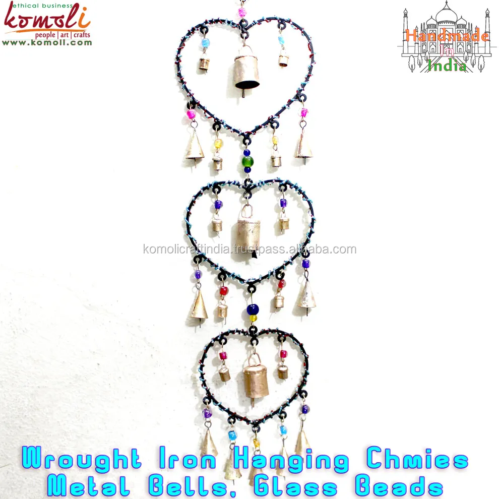 
Beaded heart-shaped theme Iron metal craft wholesale wind chimes for home & garden outdoor 