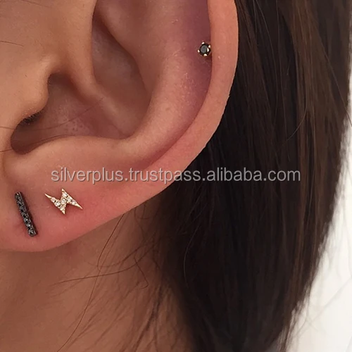 14k Gold H Color SI Diamond 8 mm Thunderbolt Stud Earrings At Wholesale Price