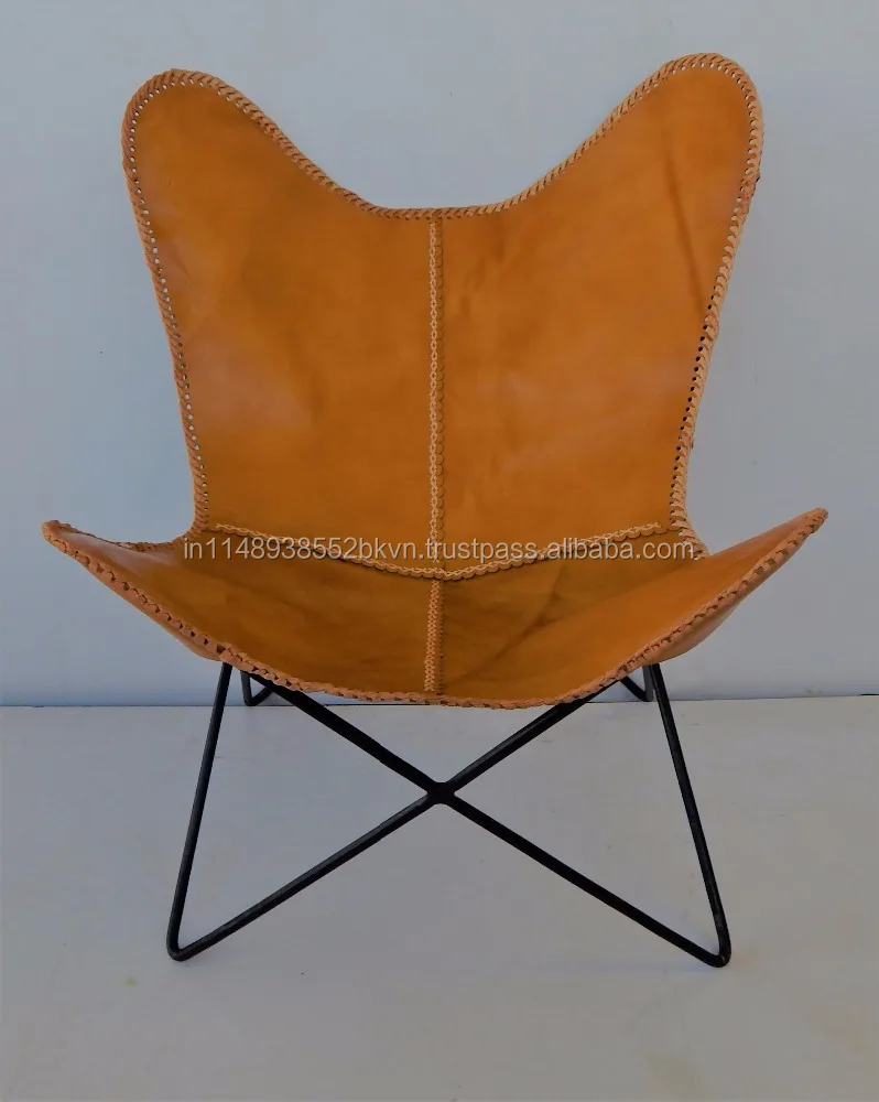 Промышленный и винтажный узор из натуральной кожи и цвета с металлическим основанием складной стул-бабочка