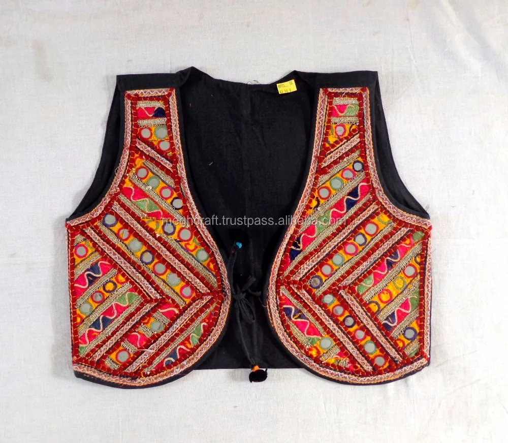 Vintage mirror work kutch embroidered jacket - Wholesale hand embroidery sleeveless vest- Indian women waistcoat - koti - shrug