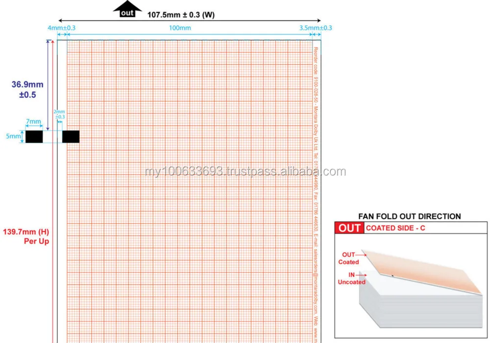 Высококачественный рулон ЭКГ/записывающая бумага для различных моделей 100 мм x 25 м/65 рулонов/красный/датчик