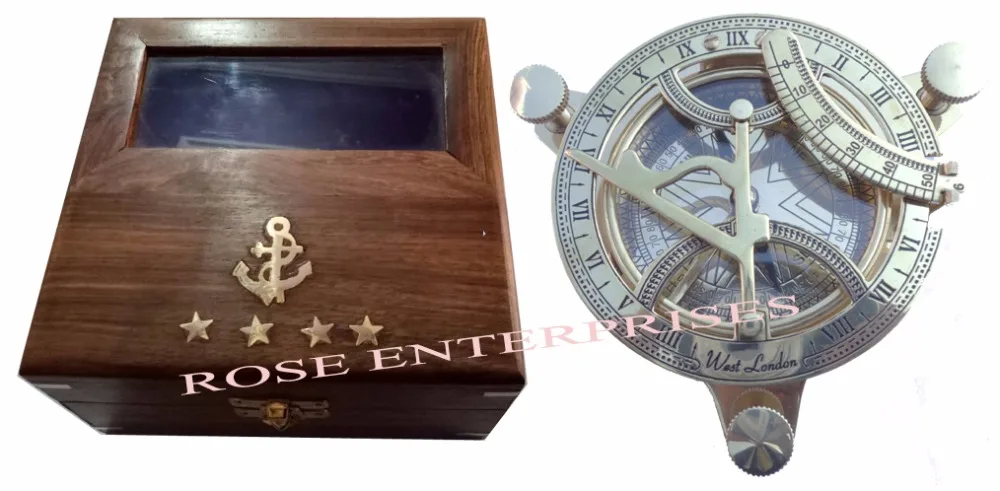 Nautical Vintage Brass Sundial Compass Working Compass With Solid Wooden Gifted Box Valentine Day Gift Gift For Husband