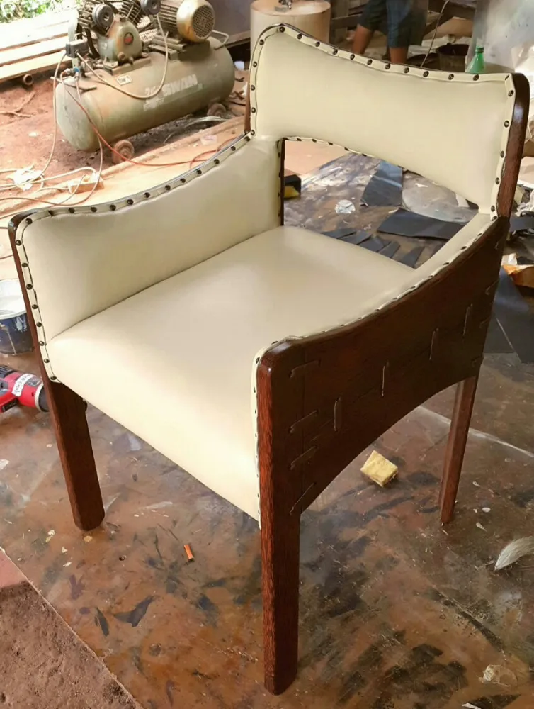 Living Dining Room Luxury Eclusive Teak Coconut Reclaimed Recycled Wood Cow Goat Original Synthetic Leather Hides Chair Sofa