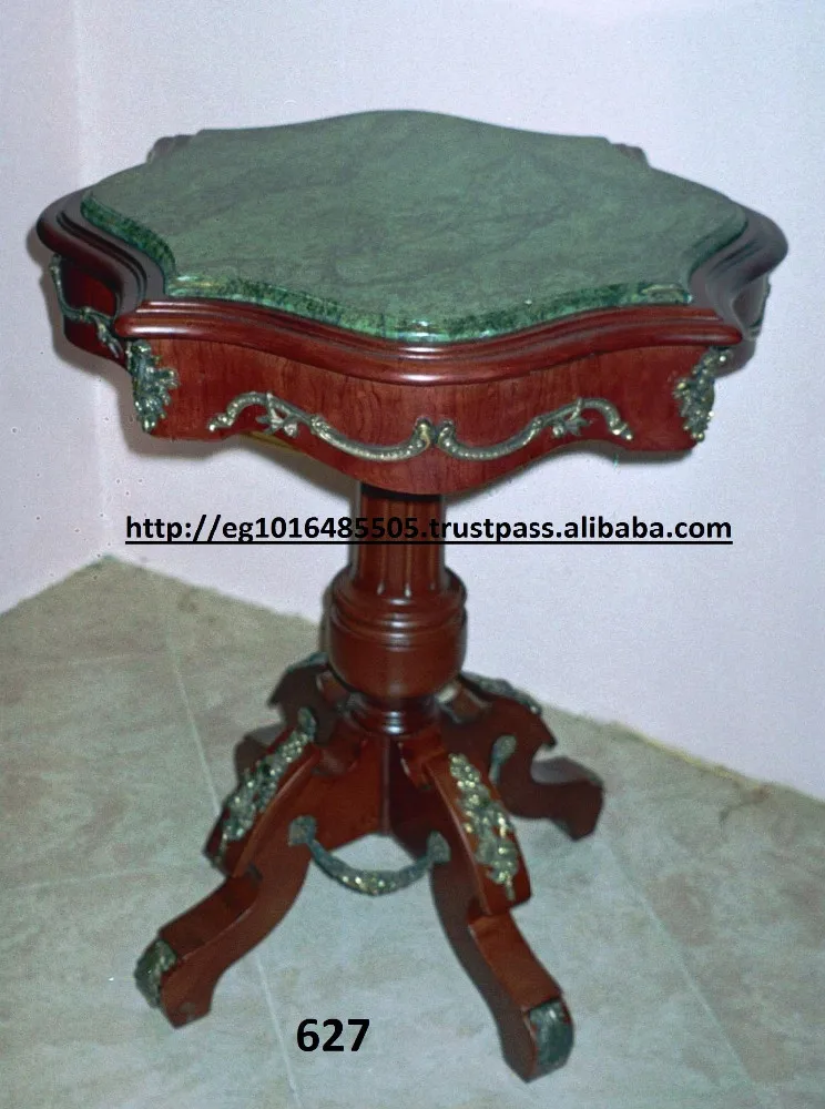 
antique side Table , inlaid with brass , top marquetry 