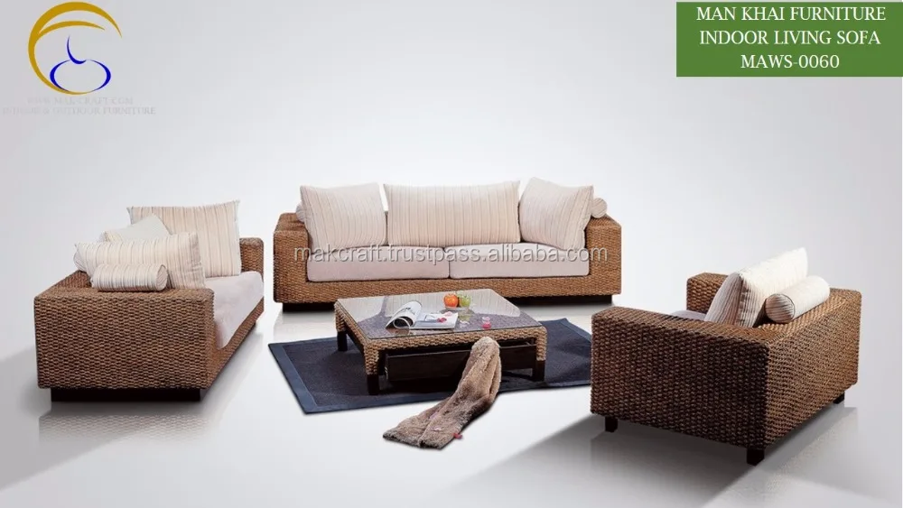 Classic Indoor Home Rattan malaysia wood sofa sets furniture (Acasia wood frame, hand woven by wicker,hyacinth)