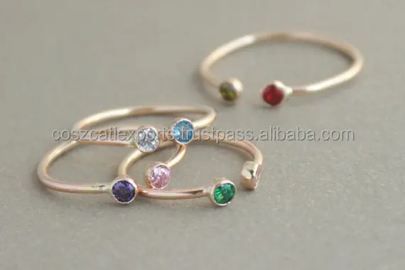 Dual Birthstone Gold Two Stone Gemstone Stacking Couples Gold-Filled Horseshoe Ring