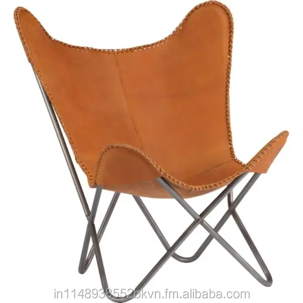 Промышленный и винтажный узор из натуральной кожи и цвета с металлическим основанием складной стул-бабочка