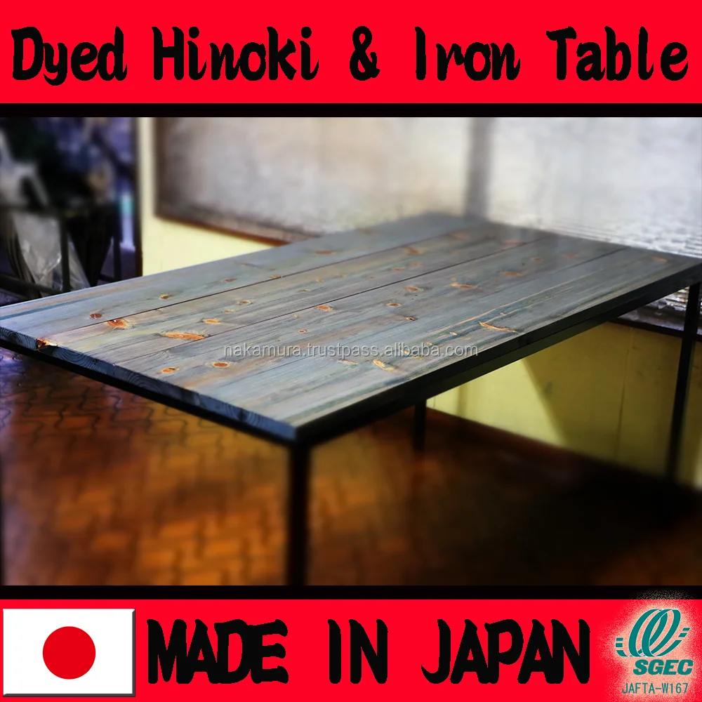 
Fashionable Dyed Hinoki Wood and Iron Dining Table Made in Japan 