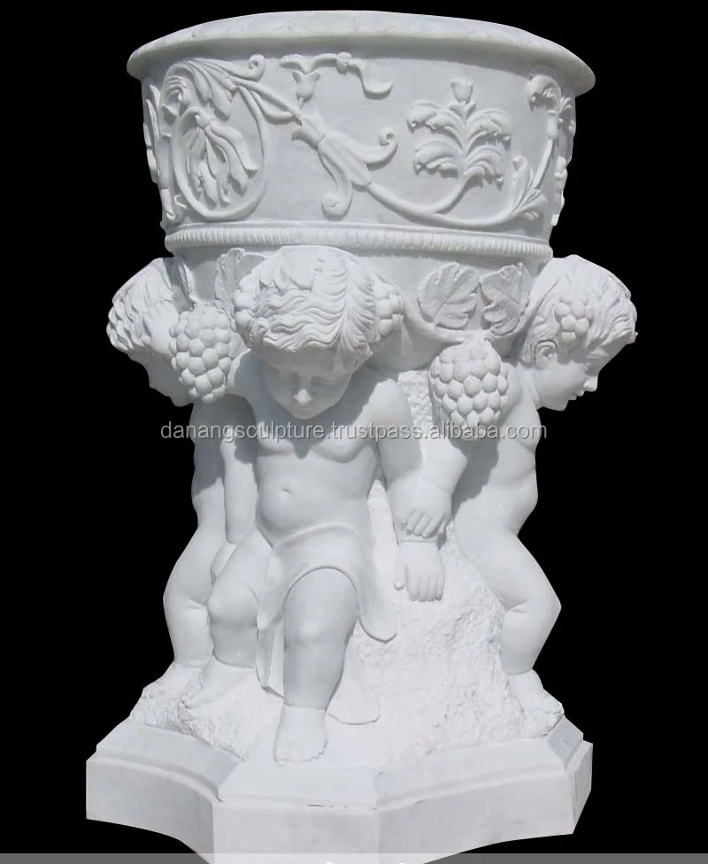 Decorative Carved White Marble Flower Vase Planters Urns for Garden DSF-LH03