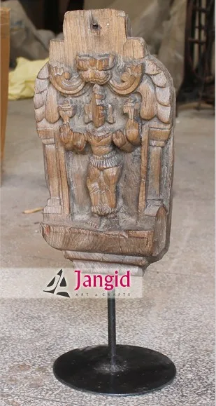 Indian Antique Wooden God Statue with Base