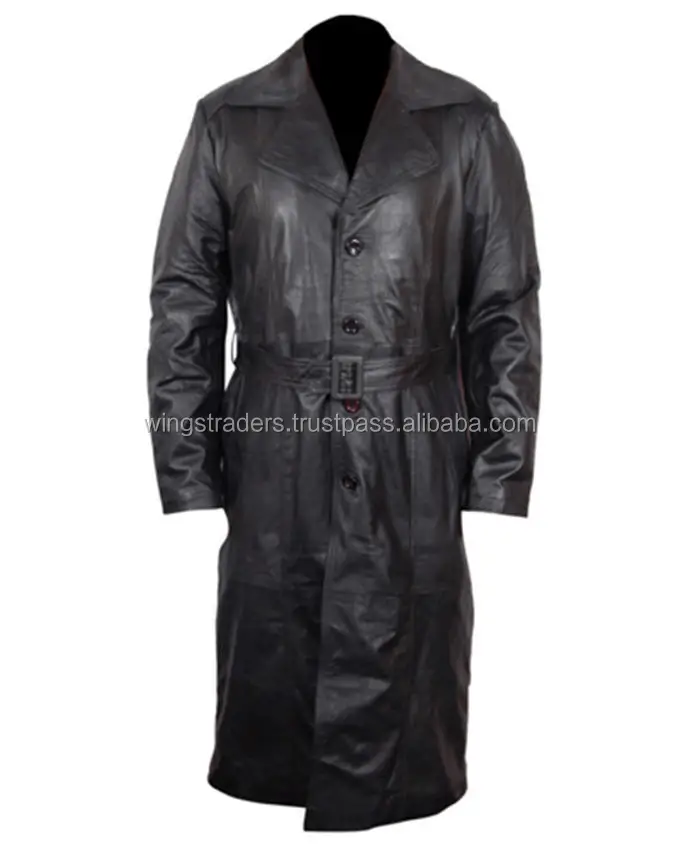 Men Vintage Overcoat Black Long Leather coat