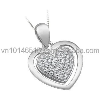 High Quality CZ Heart shape Silver Jewellery Set including earrings, ring and pendant - Vietnam - PNJ brand