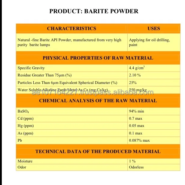 
Barite API Grade for Oil Drilling 