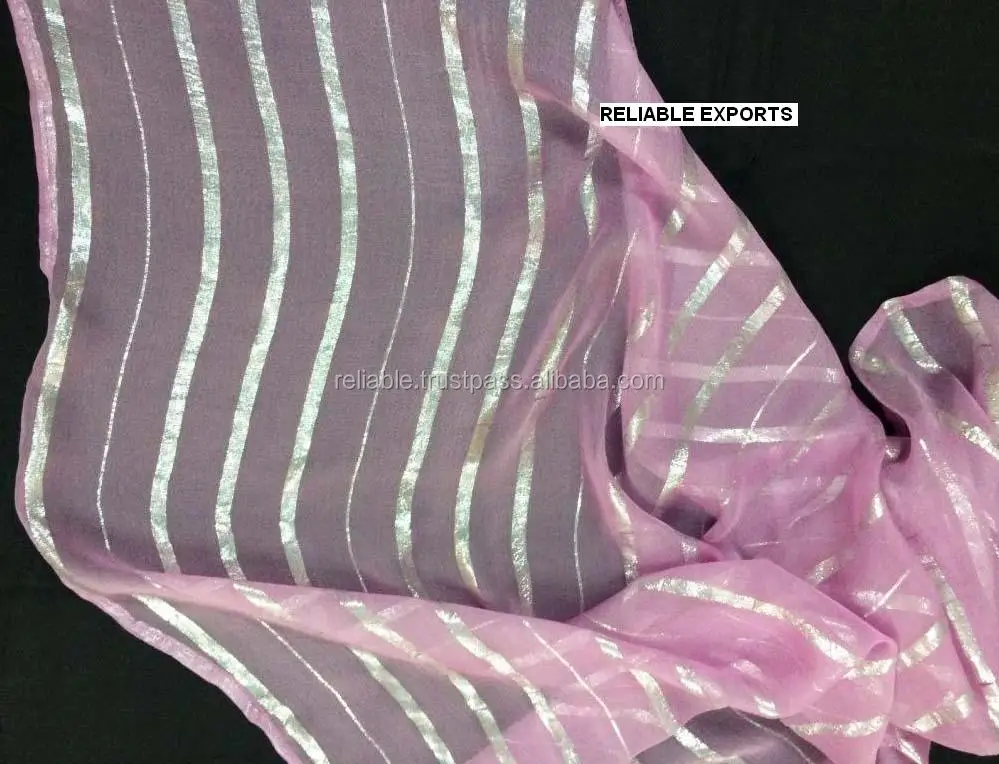 Our New narrow Silver Lurex Stripes on Silk Chiffon Scarves