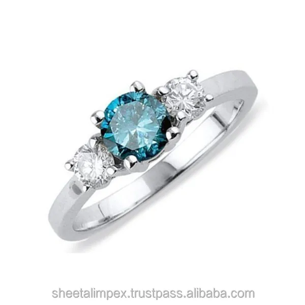 
Sheetal Impex 1.00 Ctw SI Clarity Blue Color Round Shape Real Natural Diamonds Studded 18 Kt White Gold Fancy Color Diamond R 