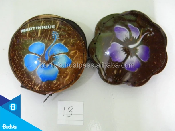 Vintage Wedding Souvenir Coconut Shell Purse by Names Recyclable Handbag with Fabric Lining Dot Pattern Casual Style for Girls