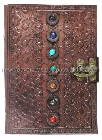Seven Stone genuine Leather Embossed blank note book Journal sketch book with Latch Closure for gift him or her