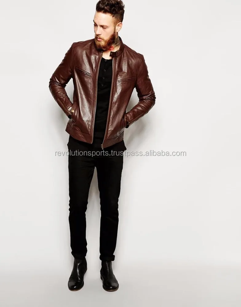 Exotic Tan Leather jacket for winter with 100% cowhide Leather new customized designs styles 2017 hot seller