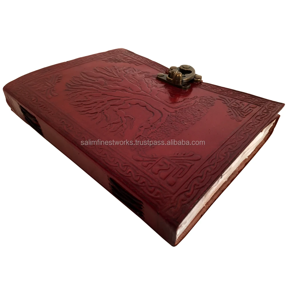 Large Embossed Leather Celtic Tree Of Life 120 Leaf Diary Journal with Clasp