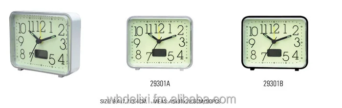 square glow in the dark alarm clock with temperature, luminous alarm clock