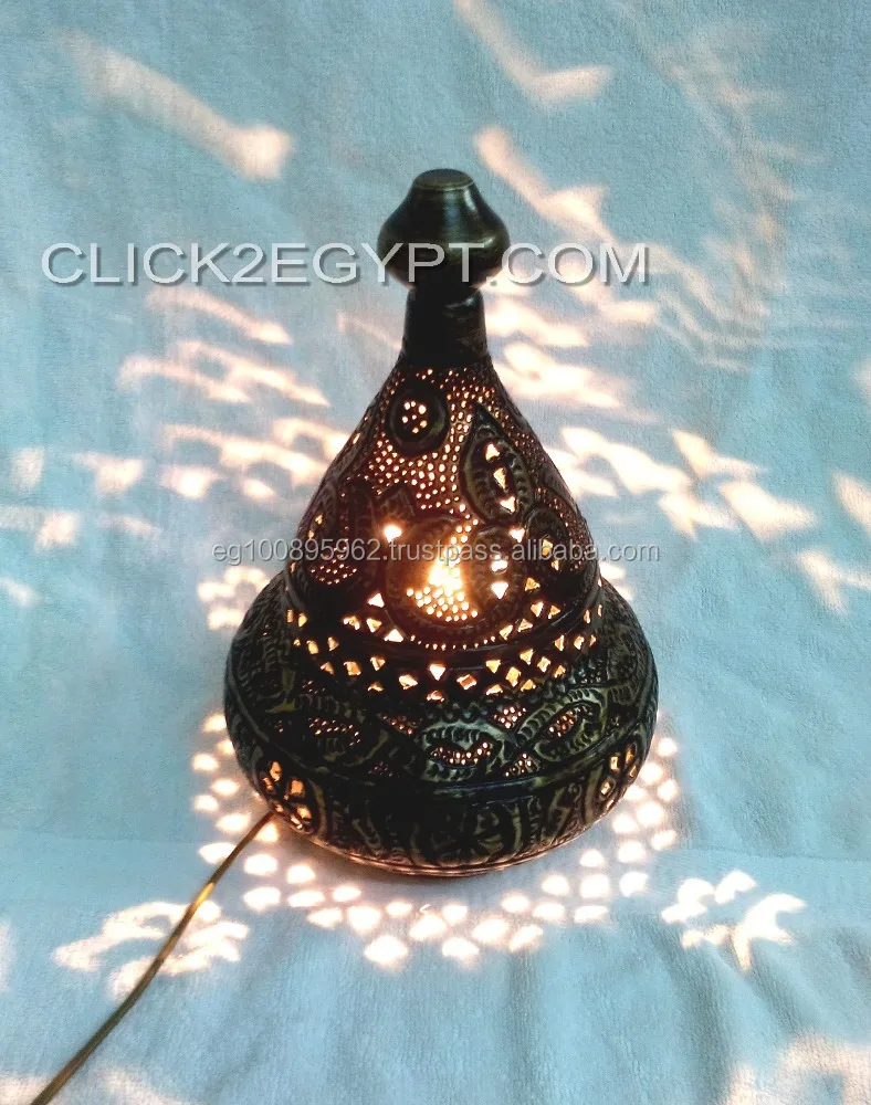 BR368 Moroccan Mosaic Brass Table Tea Light Lamp