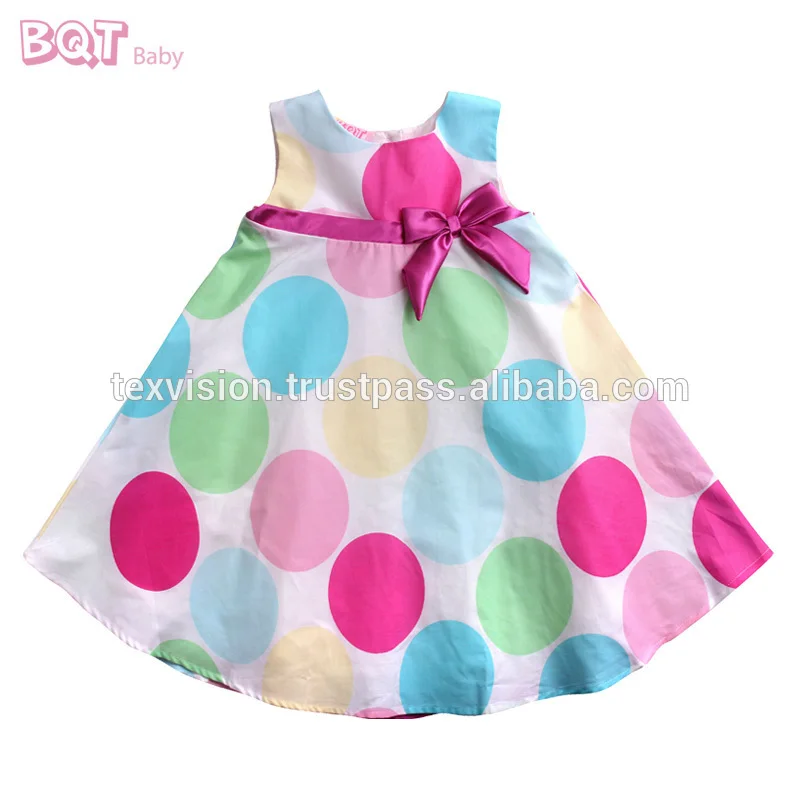 Атласная лето рукавов красочные пятна ну вечеринку девочка детское платье модель с с бантом Waistban