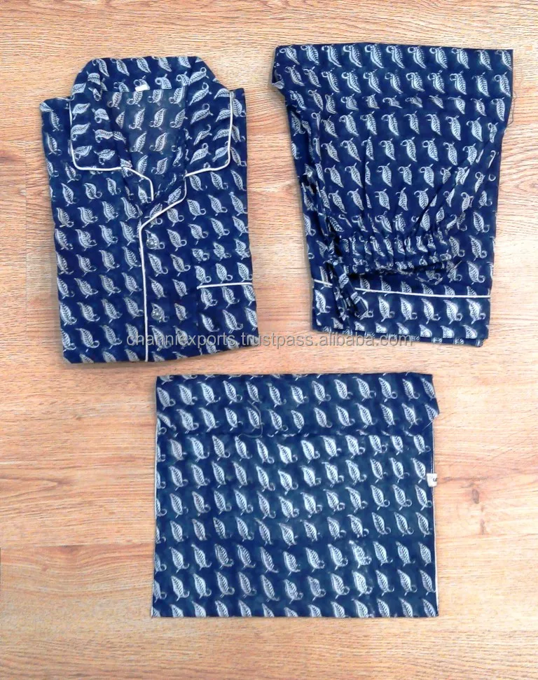 Wholesale Hand Block Printed Cotton Fabric Kids Pajama Set For Summer Casual & Night Sleepwear Pjs Kids Apparel Shirt & Bottom