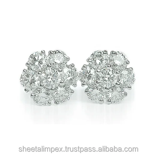 
Sheetal Impex 0.50 Tcw SI Clarity FG Color Round Shape Real Natural Diamonds Studded 14 Kt White Gold Cluster Earring 